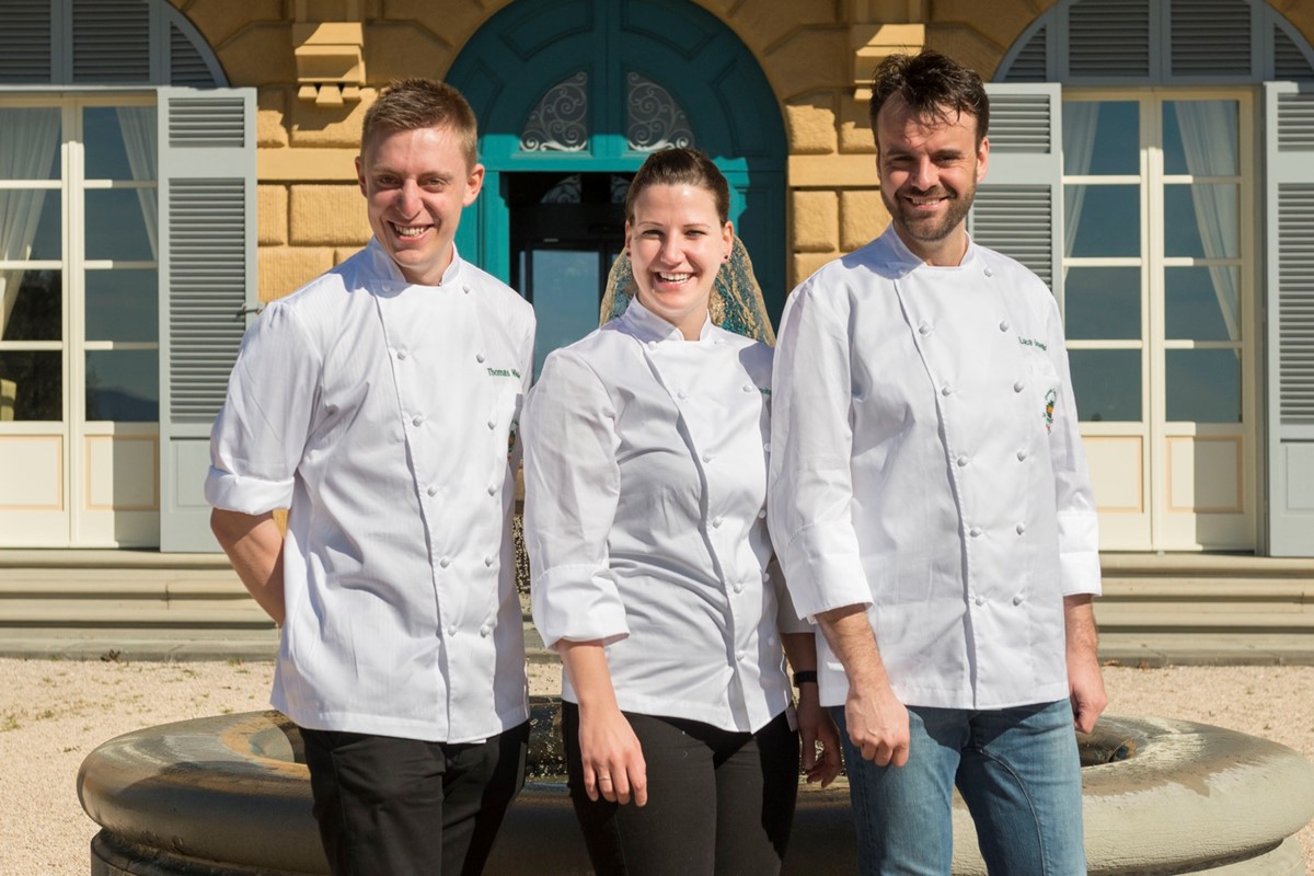 Die Finalisten vor der Casa Buitoni (v.l.n.r): Thomas Winkler, Rebecca Pigoni und Luca Spagnoli.